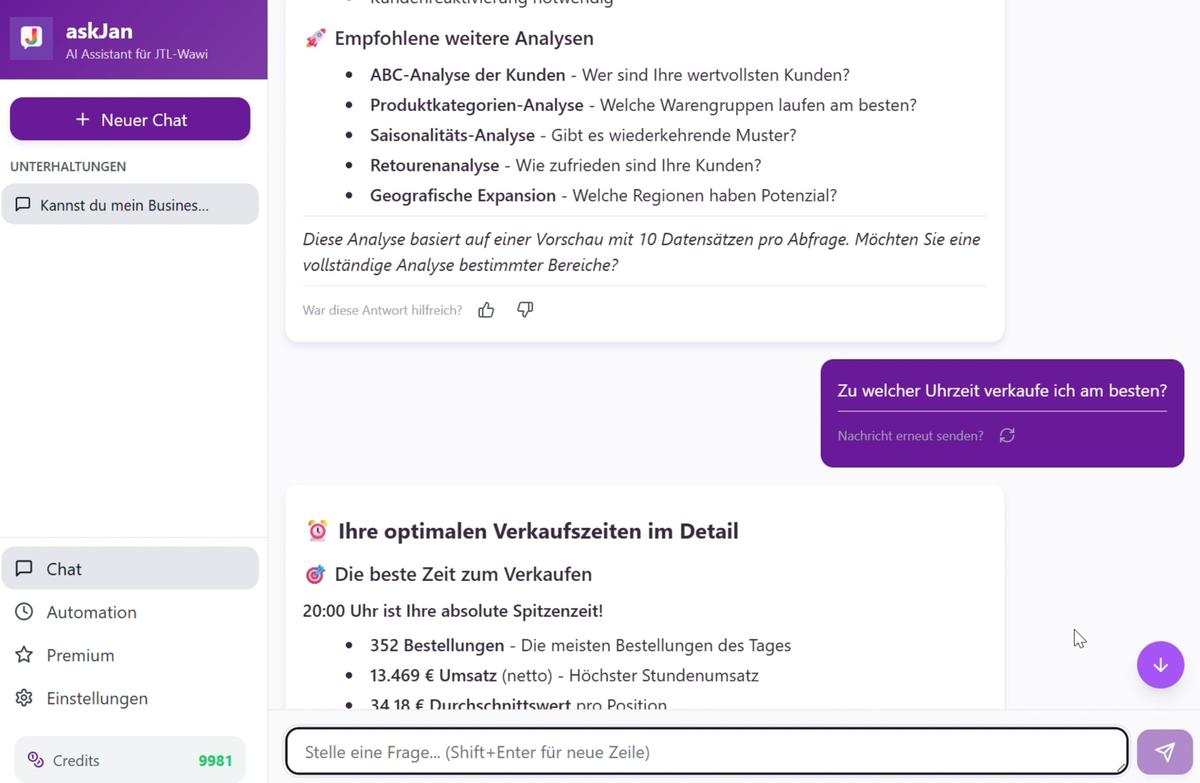 askJan Demo Video - KI für JTL-Wawi in Aktion